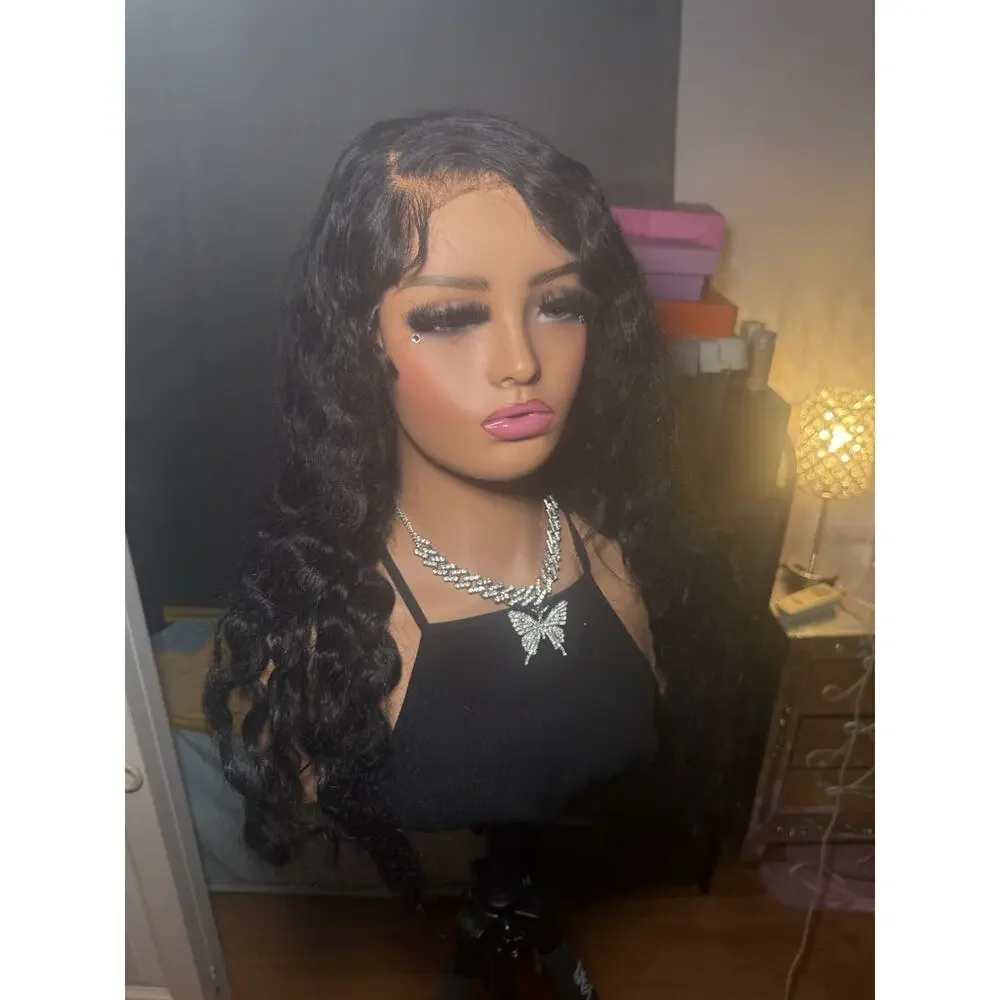 100% Human Hair Wig 13x6 Lace Front Black Wavy Pre-Plucked Customized